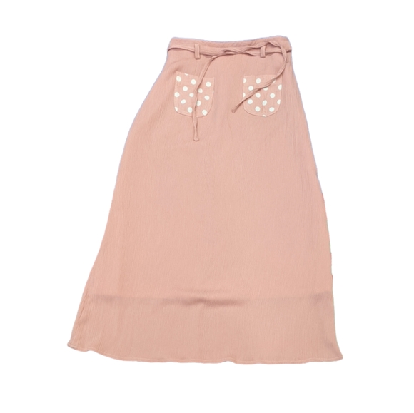 Vintage 70s 80s Cottagecore Apron Style Mauve Pink Crinkle Skirt XXS/XS - Picture 3 of 7